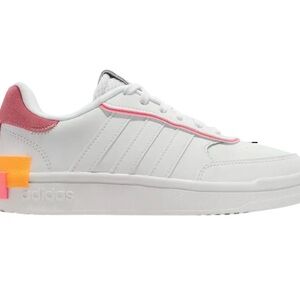 adidas Postmove White Leather Low-Top Sneaker with Pink and Orange Accents
